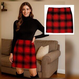 Talbots Wool Blend Tartan Plaid Red and Black Skirt Academia Preppy NEW Sz 14